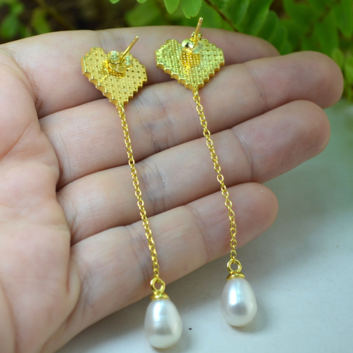 Cercei argint lungi model heart cristale Cubic Zirconia perle naturale lucrati manual [3]