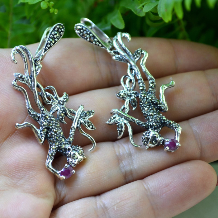 Cercei argint Maimute cu rubine si marcasite A Vintage Collection [2]