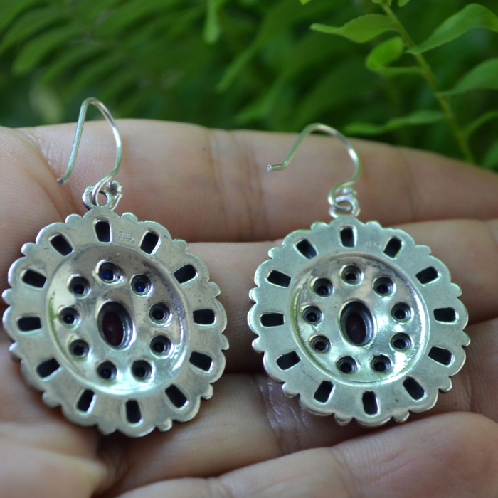 Cercei argint Mandala vintage, Ruby si Sapphire CZ A Vintage Collection [3]