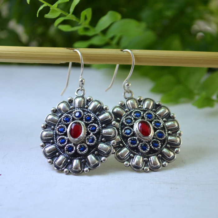 Cercei argint Mandala vintage, Ruby si Sapphire CZ A Vintage Collection [4]