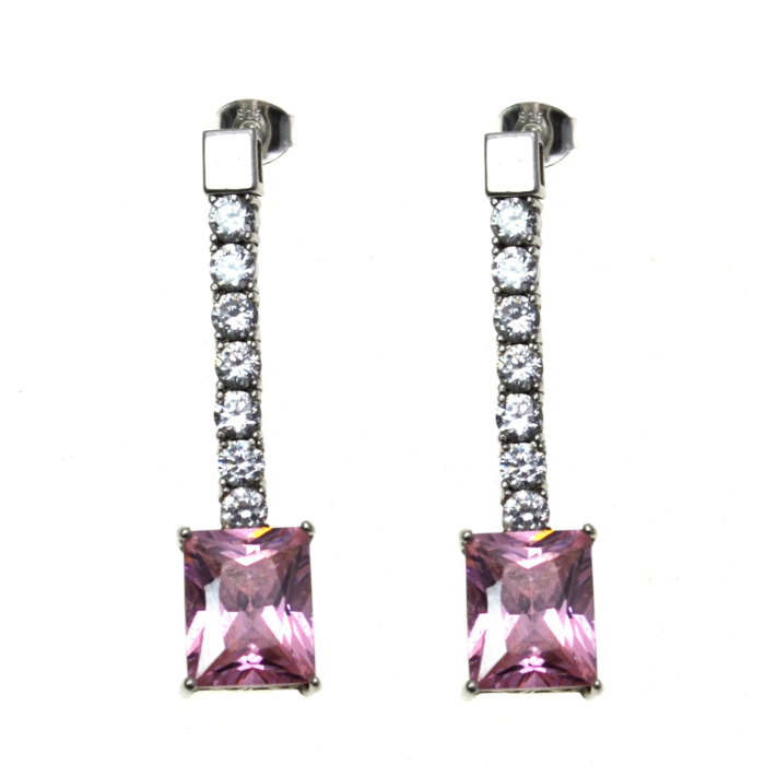 ercei argint minimalisti Pink Crystal CZ cubic zirconiz design clasic minimalist [1]