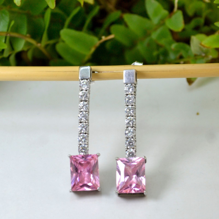 ercei argint minimalisti Pink Crystal CZ cubic zirconiz design clasic minimalist [4]