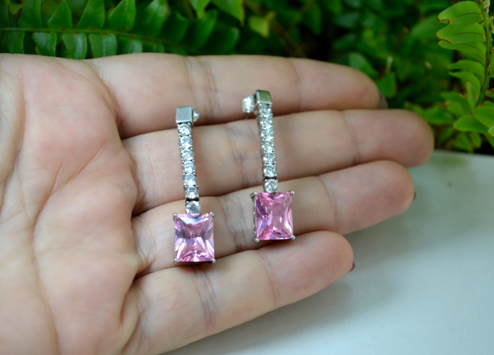 ercei argint minimalisti Pink Crystal CZ cubic zirconiz design clasic minimalist [4]