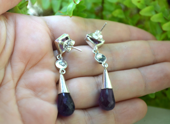 Cercei argint, model Drop, ametiste [3]
