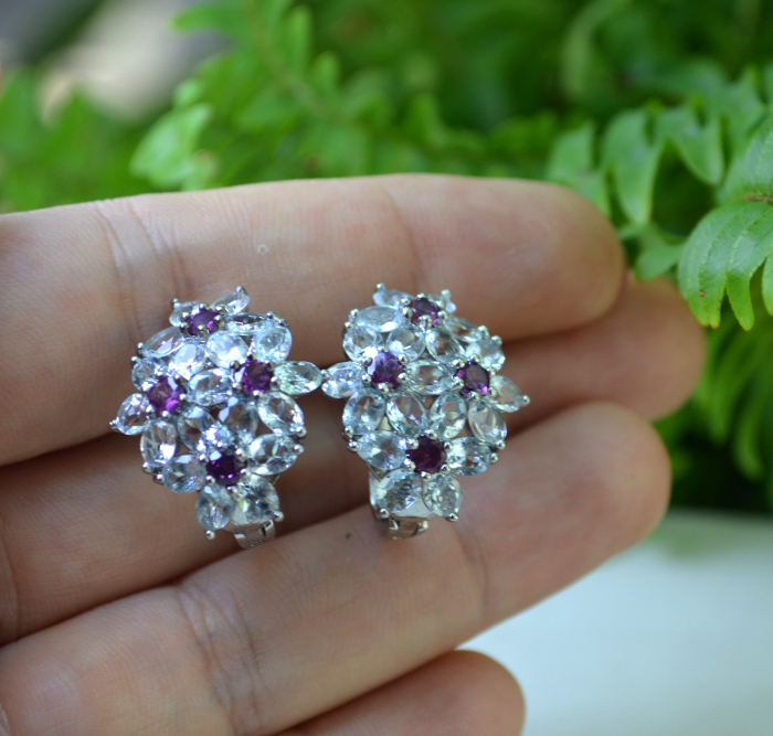 Cercei argint moderni,  Acvamarine si Granate Rodolite [2]