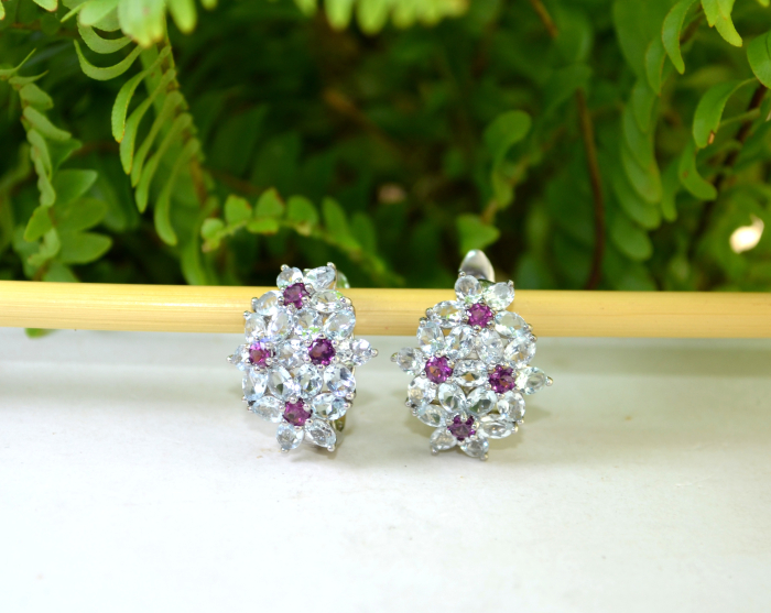 Cercei argint moderni,  Acvamarine si Granate Rodolite [4]