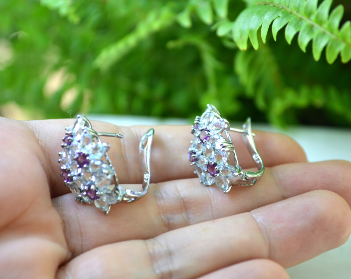 Cercei argint moderni,  Acvamarine si Granate Rodolite [3]