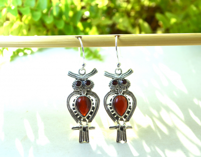 Cercei argint moderni Bufnite, Carneol [4]