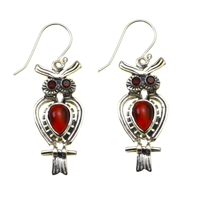 Cercei argint moderni Bufnite, Carneol [1]