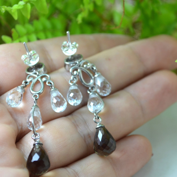 Cercei argint vintage cristale CZ cubic zirconia Cuart fumuriu model Candelabru chandelier [3]