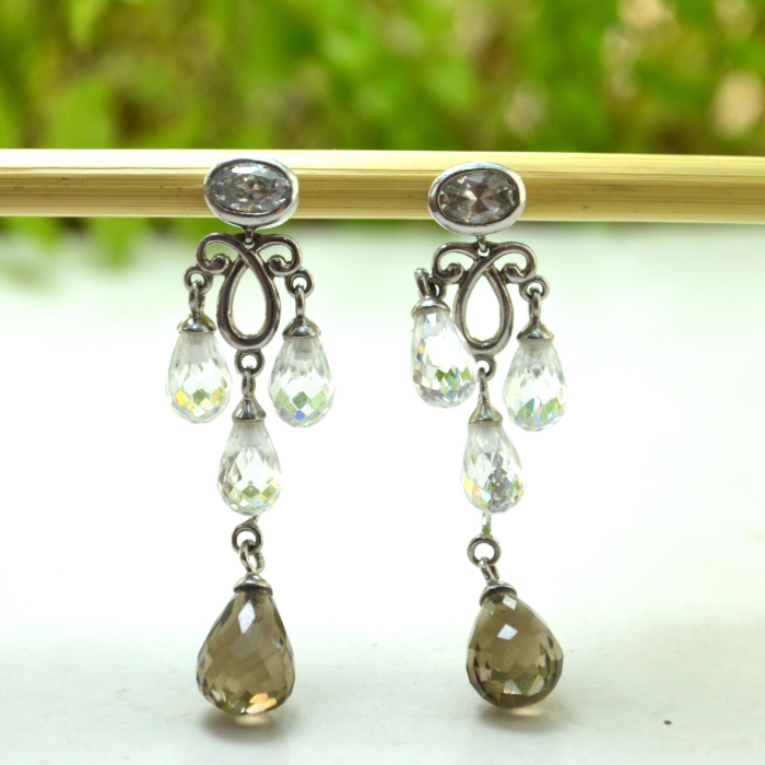 Cercei argint vintage cristale CZ cubic zirconia Cuart fumuriu model Candelabru chandelier [4]