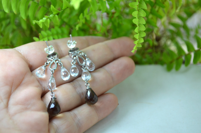 Cercei argint vintage cristale CZ cubic zirconia Cuart fumuriu model Candelabru chandelier [3]