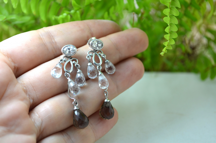 Cercei argint vintage cristale CZ cubic zirconia Cuart fumuriu model Candelabru chandelier [2]