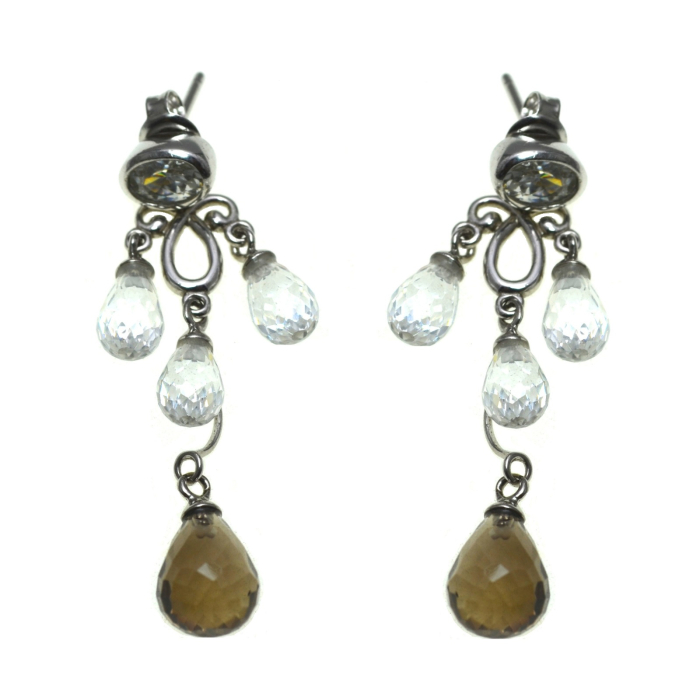 Cercei argint vintage cristale CZ cubic zirconia Cuart fumuriu model Candelabru chandelier [1]