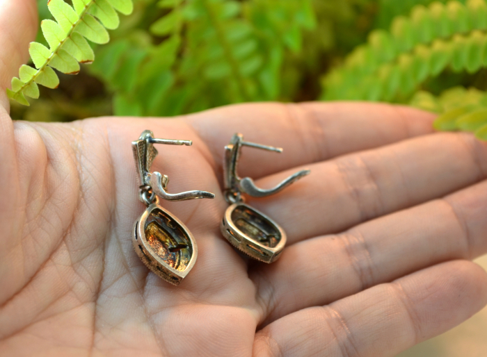 Cercei argint moderni model Drop decorati marcasite sidef [4]