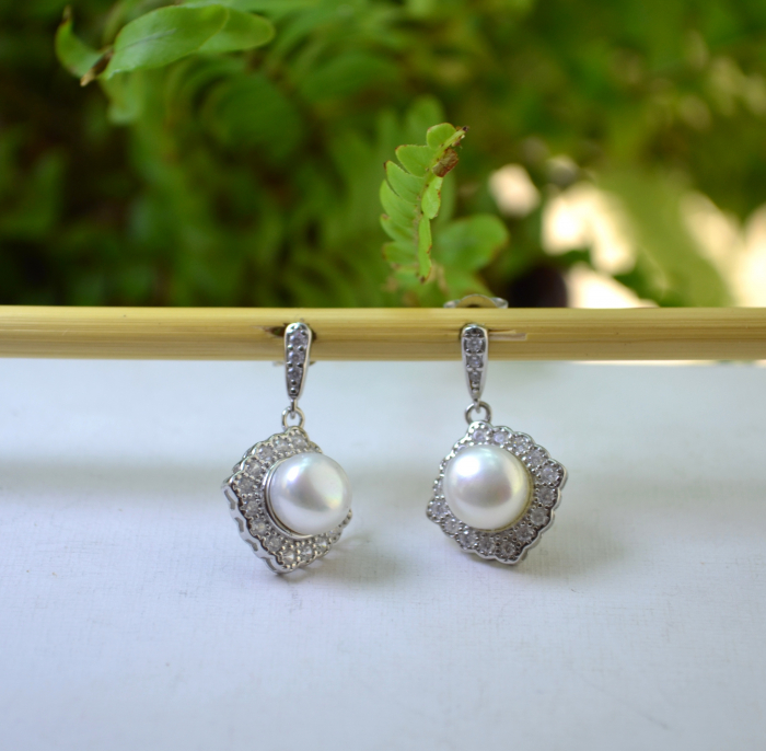Cercei argint modernisti, perle naturale si CZ [4]