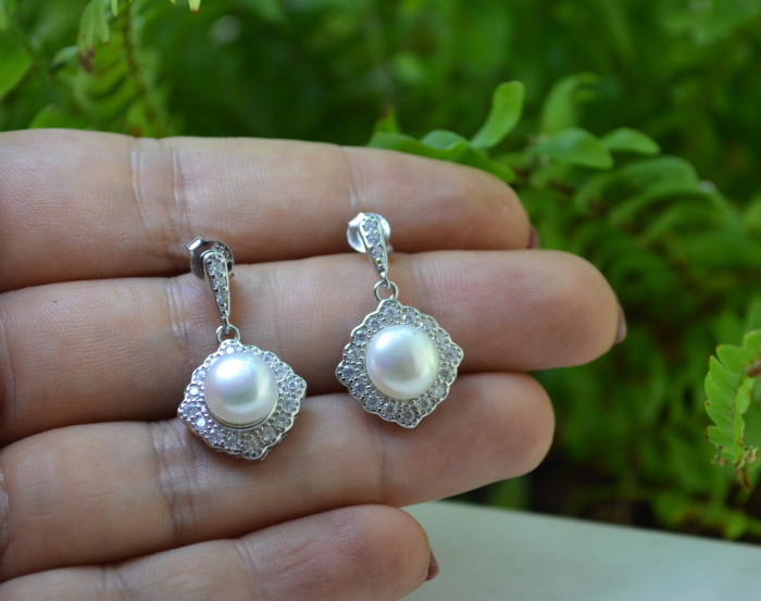 Cercei argint modernisti, perle naturale si CZ [2]