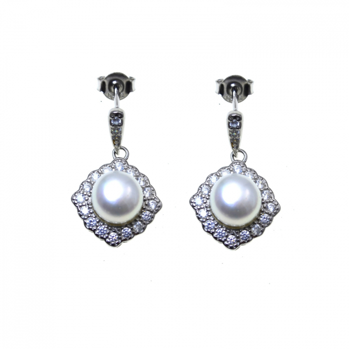 Cercei argint modernisti, perle naturale si CZ [1]