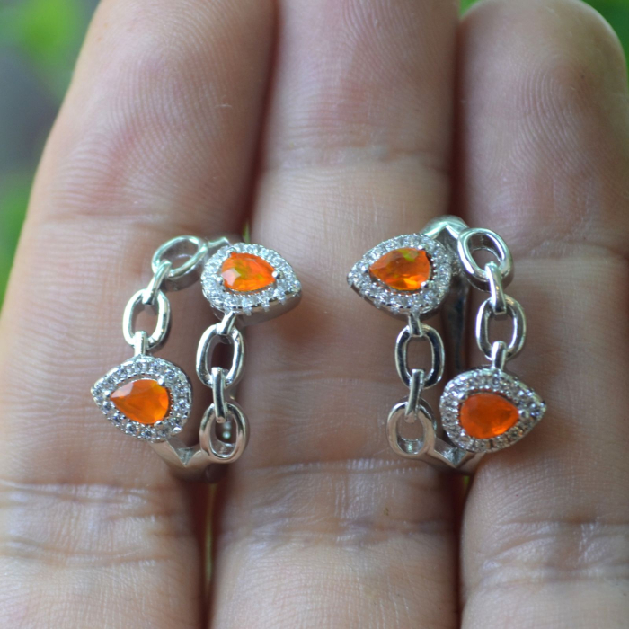 Cercei argint, Orange Pear Opal, zale moderne A Vintage Collection [2]