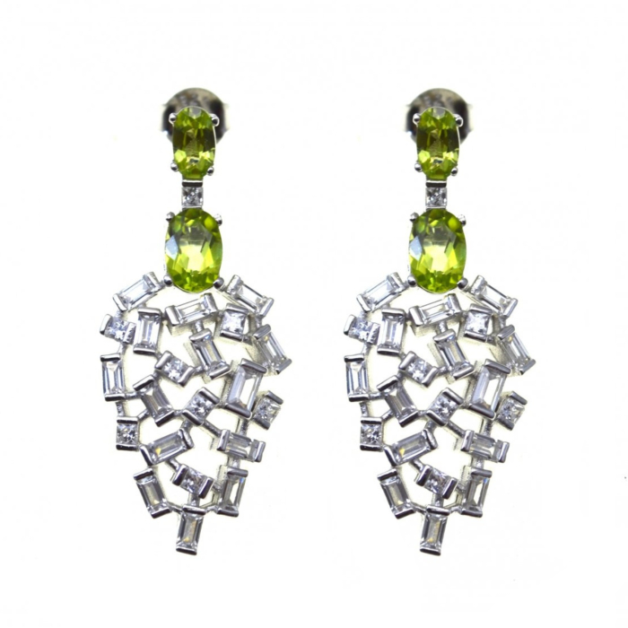 Cercei argint, Peridot si Baguette CZ [1]