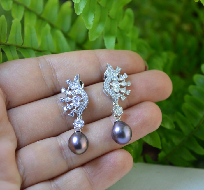 Cercei argint, perle negre raturale si cristale CZ [2]