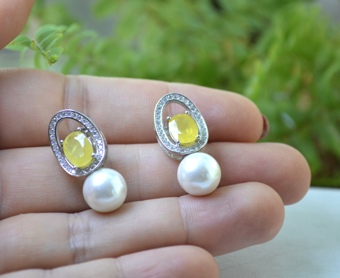 Cercei argint rodiat cu safire galbene si perle naturale A Vintage Collection [2]