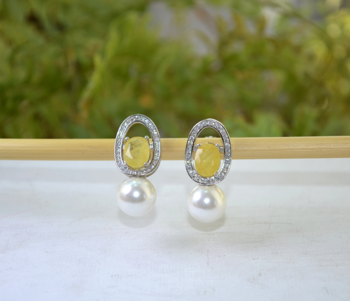 Cercei argint rodiat cu safire galbene si perle naturale A Vintage Collection [4]