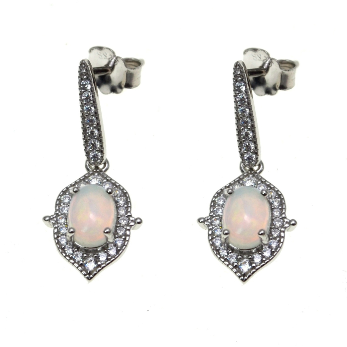 Cercei argint rodiat, Opal Rainbow si cristale CZ [1]