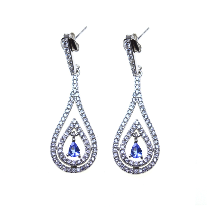 Cercei argint rodiat, Tanzanite si CZ [1]