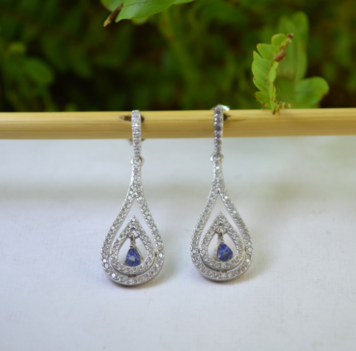 Cercei argint rodiat, Tanzanite si CZ [4]