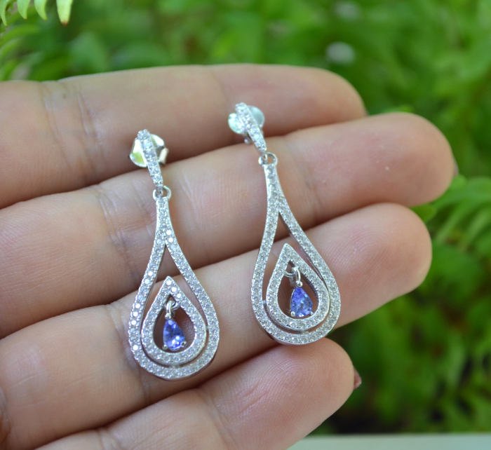 Cercei argint rodiat, Tanzanite si CZ [2]