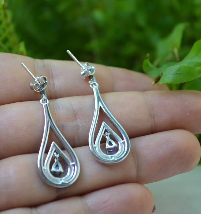 Cercei argint rodiat, Tanzanite si CZ [3]