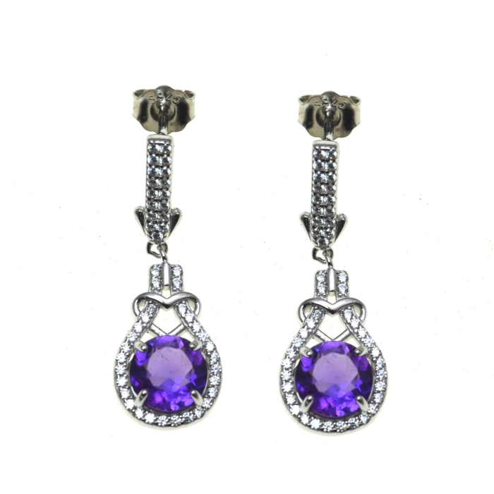 Cercei argint rodiati model Arrow ametiste cristale cubic zirconia CZ [1]