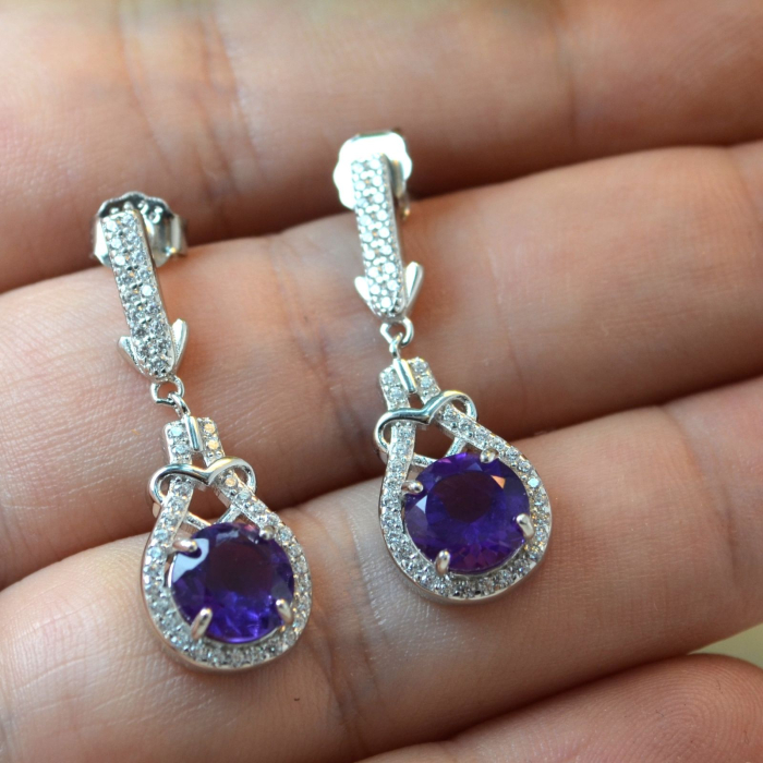 Cercei argint rodiati model Arrow ametiste cristale cubic zirconia CZ [2]