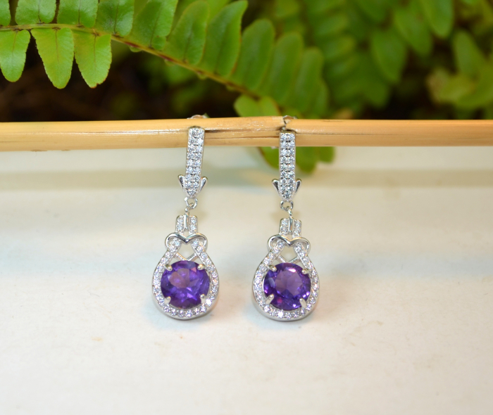 Cercei argint rodiati model Arrow ametiste cristale cubic zirconia CZ [2]