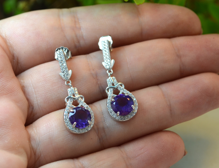 Cercei argint rodiati model Arrow ametiste cristale cubic zirconia CZ [3]