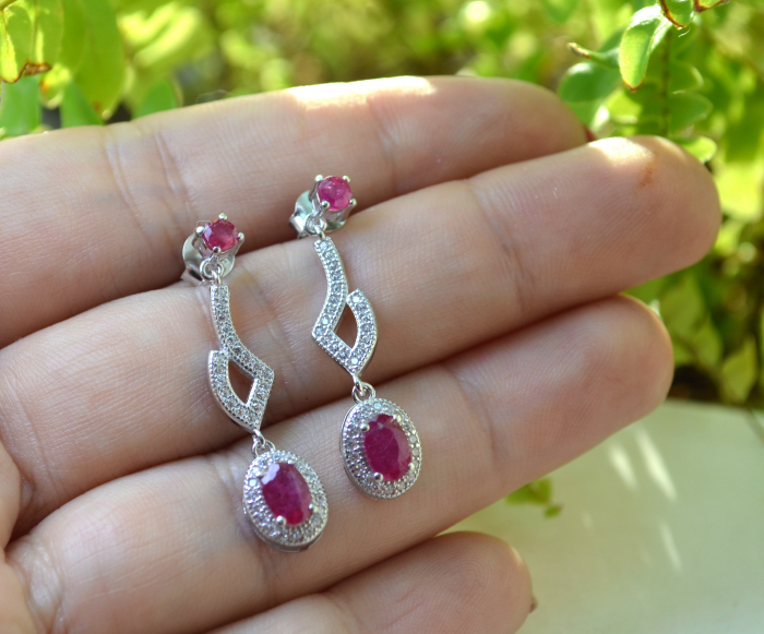 Cercei argint, rubine naturale si cristale CZ [2]
