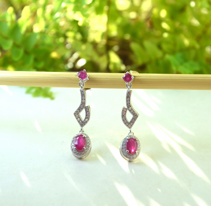 Cercei argint, rubine naturale si cristale CZ [4]