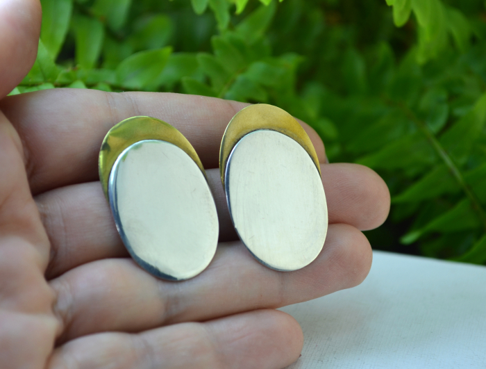 Cercei argint si alama aurita vintage, design geometric [2]