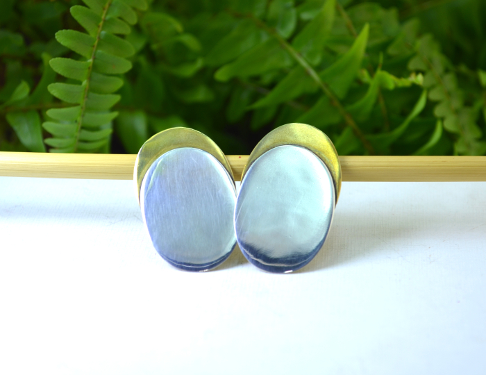 Cercei argint si alama aurita vintage, design geometric [4]