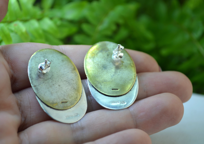 Cercei argint si alama aurita vintage, design geometric [3]