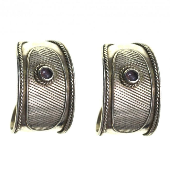 Cercei argint statement model Creole hoop ametiste design modernist [1]