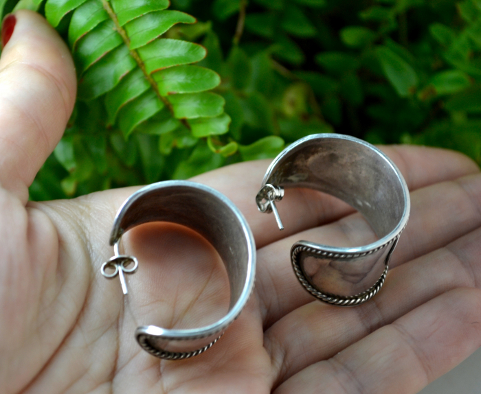 Cercei argint statement model Creole hoop ametiste design modernist [3]