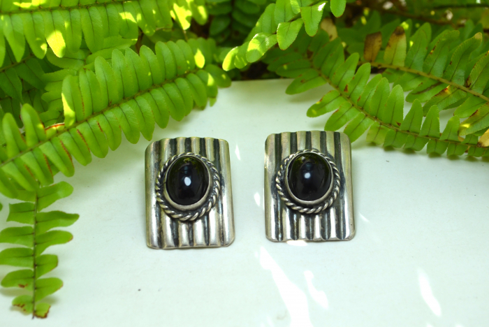 Cercei argint statement vintage, onix negru, atelier mexican [2]