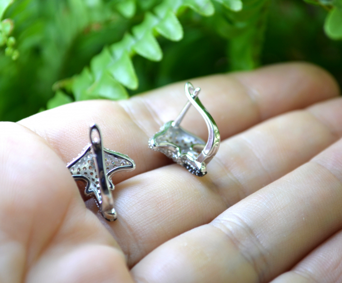 Cercei argint Stingray, Black Spinel & White CZ [3]