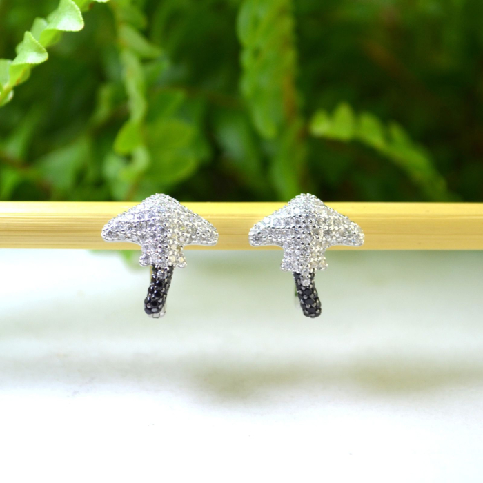 Cercei argint Stingray, Black Spinel & White CZ [4]