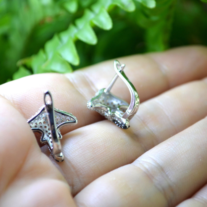 Cercei argint Stingray, Black Spinel & White CZ [3]