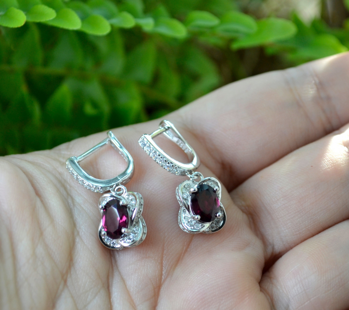 Cercei argint Trifoi, granate si cristale CZ [2]