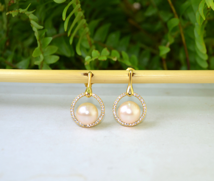 Cercei argint vermeil, perle naturale roz [4]