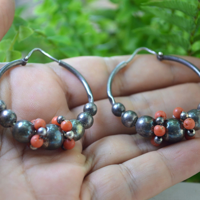 Cercei argint vintage, coral rosu de Sardinia, atelier italian A Vintage Collection [3]